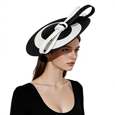 2026 New Summer Wide-brimmed Formal Bowler Hat Women Black White Striped 100% Cotton PP Fabric Ball-style Fascinator Hats