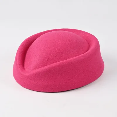 Desk Attendant Uniform Warm Wool Beret Pillbox Hat Flight Attendant Hat Casual 3D Embroidery Four Seasons