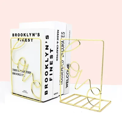 Verified Gold Supplier Manufacturer Iron Wire Craft Hollow Bookend Metal Word Love Book Ends