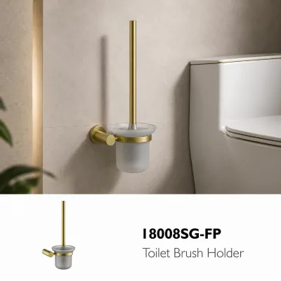 Brushed Gold Wall Hanging Toilet Brush Holder for Luxury Villa Shower Room, Anti-Corrosion Stainless Steel Brush Set