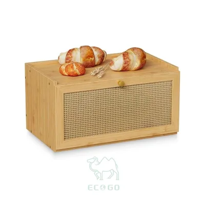 Rattan Bamboo Bread Box for Kitchen Counter Large Capacity Bread Storage Bin Farmhouse Bread Storage Container Bread Holder