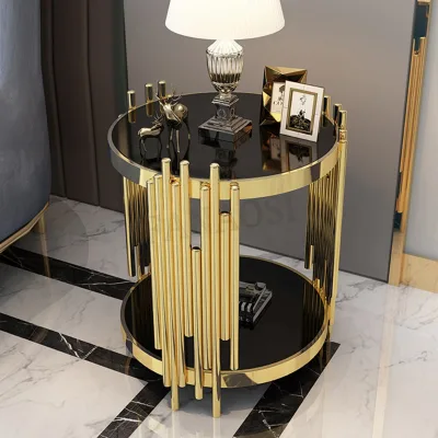 Hot Sell Nordic Side Table Dia 50x50 cm Golden Round Black Metal Living Room Hotel Furniture