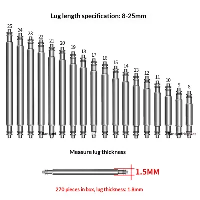 Wholesale Stainless Steel Watch Spring Bar Pins 8mm-25mm Watchstraps Spring Bars Link Pins for Watch Repair Suppliers