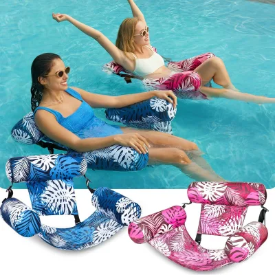 Inflatable PVC Pool Lounger for Adults Tropical Leaf Printed Water Floating Deck Chair Summer Beach Lounge Toy