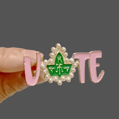 Fancy Day Pink Green Greek Letter ALPHA Sorority VOTE Pearls Brooch Pin for Women Girl Graduation Gift Paraphernalia Jewelry