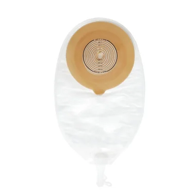 Flat Round Urostomy Bag with Spiral Adhesive Barrier, Anti-Reflux Valve and Universal Drainage Outlet Double-sided Non-woven