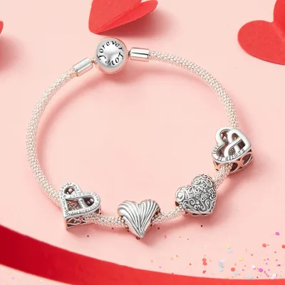 Hot Sale 925 Sterling Silver Oxidized Silver Heart Pendant Charm Eternal Love DIY Bracelet Necklace Pendant