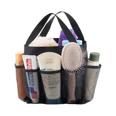 Fashion Portable Mesh Shower Organizer Freestanding Waterproof Foldable Quick Dry Hanging 7-Pocket Tote Bag for College Dorm Gym
