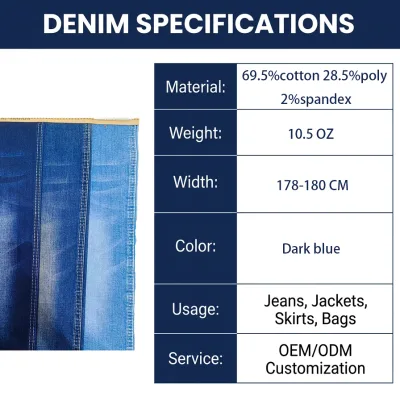 Unwashed Raw Denim Fabric Deep Blue 10.5Oz Heavy Rigid Cotton Stretch Material for Private Label International Sourcing