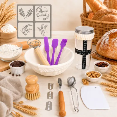 Sourdough Starter Kit with 11-Piece Purple Bread Baking Supplies Reusable Custom Bread Stencil for Artisan Loaves