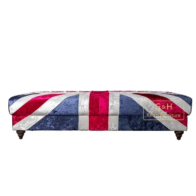 Industrial Antique Fabric Ottoman with Tray Armrest Handmade for Living Room Bedroom & Hotel Use