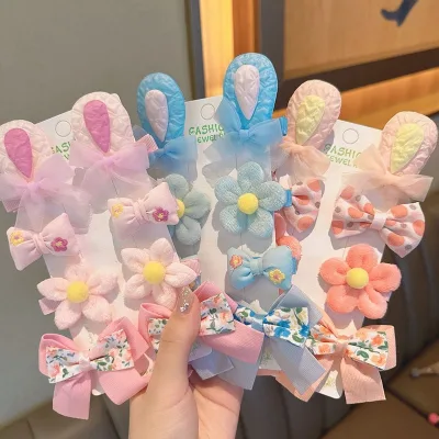Bow Hair Clip Fabric Embroidery Flower Hair Clip Children's Bangs Clip Does Not Hurt Hair Cartoon Rabbit Ears Broken