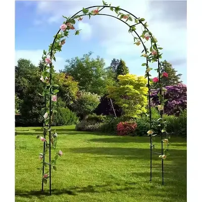 Customized Easily Assembled Sustainable Waterproof Wrought Iron Metal Wedding Garden Arch with Gate Fower Plants Climbing Stand