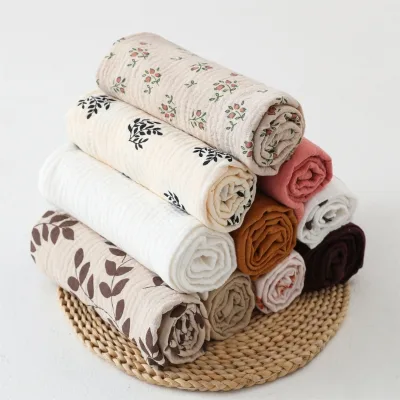 Cotton Swaddle Blanket Baby Blanket Floral Leaf Print Muslin Diaper Swaddle Newborn Crinkle Fabric Stroller Cover