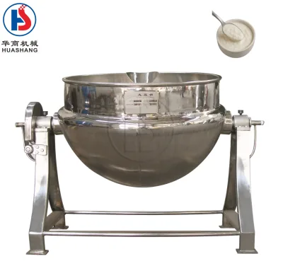 Huashang Custom Heating Milk Boiling Tilting Mini Double Steam Jacketed Kettle Scraping the Bottom of Steam Jacketed Kettle