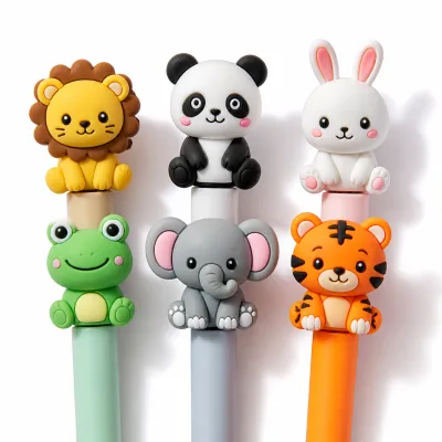 OEM Custom Cute Animal Plastic Stylus Pen Topper School Students Bulk Order Cartoon Design Factory Wholesale Supply