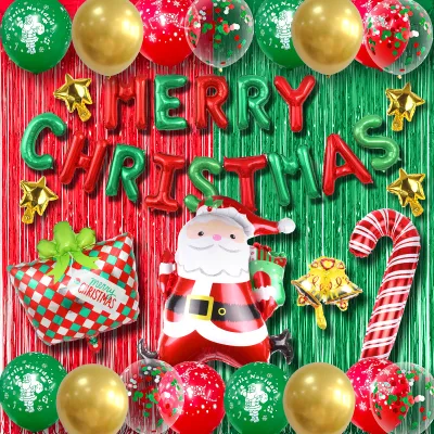Christmas Party Decorations Wholesale Santa Claus Gift Box and Rain Silk Aluminum Foil Balloon for Mall Decorations