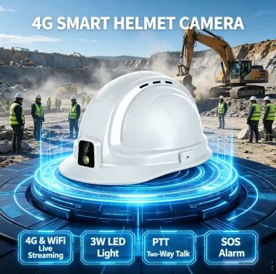 Field 4G Helmet Camera OEM with VMS Integration GPS Live Streaming RTSP and Remote Monitoring for Working at Height Safety
