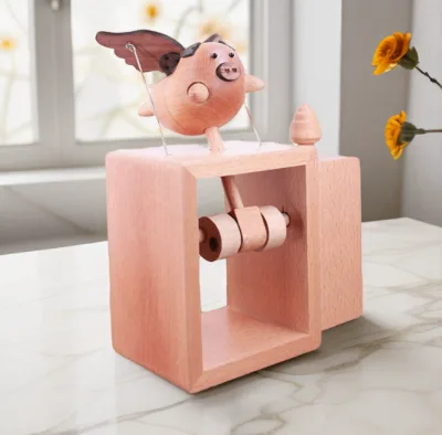 Popular Square Music Boxes Lovely Wood Wind-up Toy for Birthday Gifts with Music Playing Function