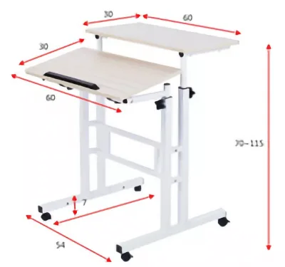 Simple Mobile Rolling Cold-Rolled Steel Plated Laptop Stand Table with Adjustable Height Floor Stand H70-115cm