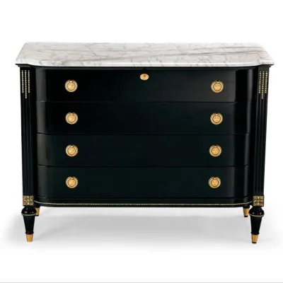 Classic Smart Luxury Design Black White Marble Wooden Side Board Cabinet 4 Drawers Chest
