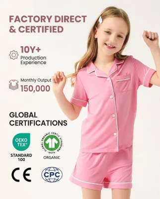 Factory Customize Girl Bamboo Two Pieces Set Custom Girl Bamboo Pajamas Personalize Kids Bamboo Sleepwear Loungewear