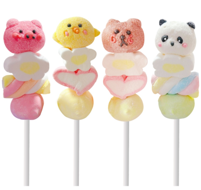 Factory Custom Made Decorative Marshmallow Lollipop Handmade Halal Sweet Fruit Cute Animal Shape Marshmallow