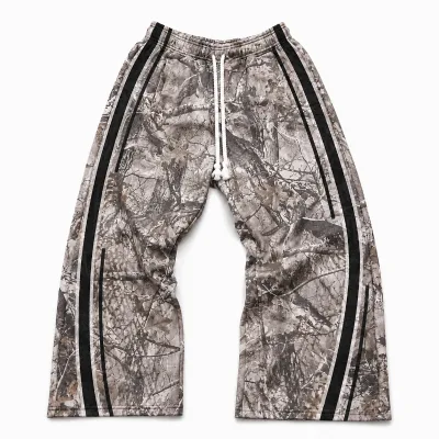 Full Sublimation Printed Real Tree Camouflage Sweatpants Elastic High Waist Drawstring Side Stripe Design Camo Baggy Sweatpants