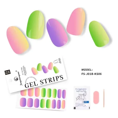 2023 Fengshangmei New Eco-Friendly Semi Cured Gel Full Cover Soft Pre-Designed Nail Stickers Easy Application Long Nail Nail