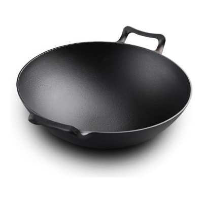 Cast Iron Chinese Cooking Ware Heavy Duty Non Stick Indian Kadai Wok with 12 Inch