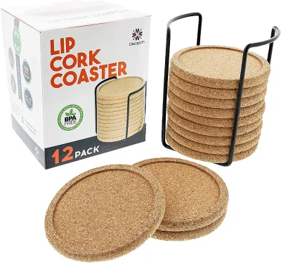 Custom Natural Ceramic Hexagon square Blank Set Wood Print Round Nordic Wooden Drink Cork Pads coaster for Drinks
