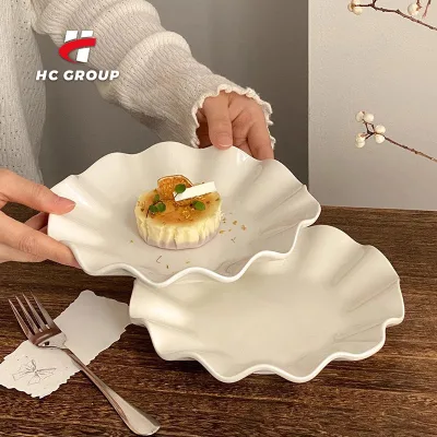 Creative Lotus Leaf Pure White Ceramic Plates Dessert Serving Plate Pasta Plates for Restaurant