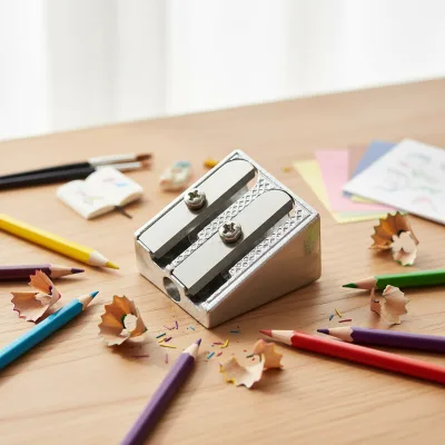 Mini Cheap Metal Pencil Sharpener 8mm 11mm Double Hole Blade Triangle Sharpeners for School Aluminium Pencil Sharpener for Kids