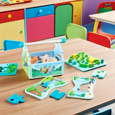 Four-Face Jigsaw Play House Wood DIY Educational Toy with Farm Animal Collection Hand-Eye Coordination Training for Kids