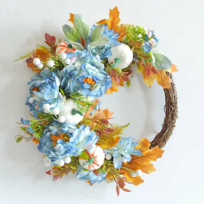 Harvest Festival Indoor/Outdoor Home Decorative Flower Wreath Simulated Garland Peony Pumpkin Courtyard Atmosphere Circle Swag