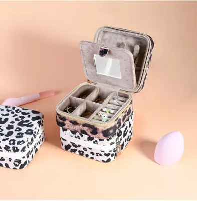 Fashion Leopard Print Jewelry Box Flannelette Leather Organizer Boxes Portable Jewellery Box Earrings Ring Storage Wholesale