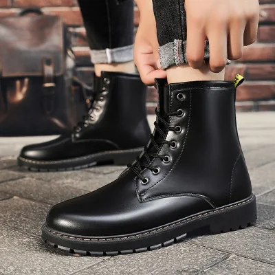 LIPIRA STAR Factory Popular Classic Lace up Design Black PU Leather Boots for Men Shoes