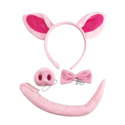 Pink Pig Costume Set Pig Ears Nose Tail and Bow Tie Pig Fancy Dress Costume Kit Accessories for Kids Halloween Party