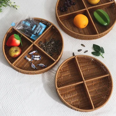 Hand-woven Home Jewelry Storage Basket Box Wicker Tray Decoration Office Desk Cosmetic Bins Dividers Box Tray