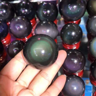 100% Natural High Quality Magic Crystal Ball Polished Black Rainbow Obsidian Quartz Spheres