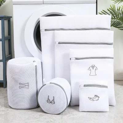 Wholesales Gray Mesh Polyester Women Clothes Collapsible Wash Bags Set Laundry Bag for Travelling