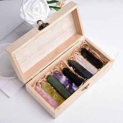 Natural Crystal Faceted Prism Wand Healing Gemstone Positive Energy Reiki Wand Gift Set