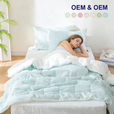 Crisp Seersucker Cooling Comforter Ripple Texture Breathable Laid-back Boutique Bedding