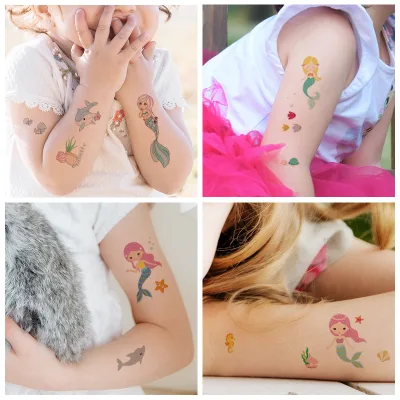 Customizable Paper Water Resistant Tattoo Stickers for Kids-Mermaid American Style Party Themed with Water Transfer Printing