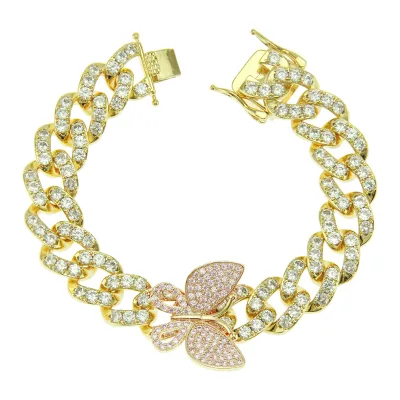 Jewelry bracelet, hipster domineering copper inlaid zircon butterfly Cuban bracelet bracelet.