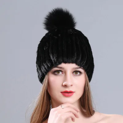 Best-Selling Mink Hat with Fox Fur Ball Stylish Image Design