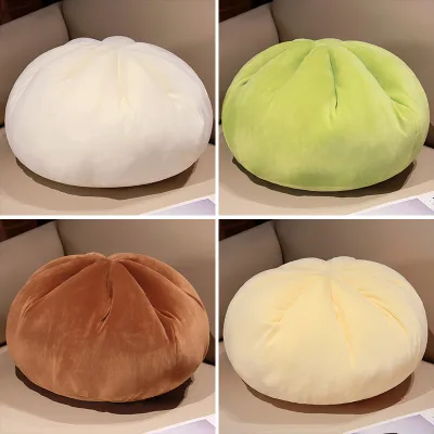 Cute Steamed Bun Shape Plush Throw Pillow Soft Fluffy Stuffed Food Cushion Funny Simulation Bun Plush Toy for Sofa Bedroom Home