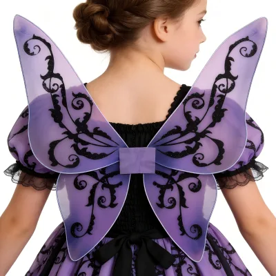 Custom Children's Purple Black Halloween Gothic Butterfly Fairy Witch Themed Cosplay Costume Accessories Demon Wings Polyester