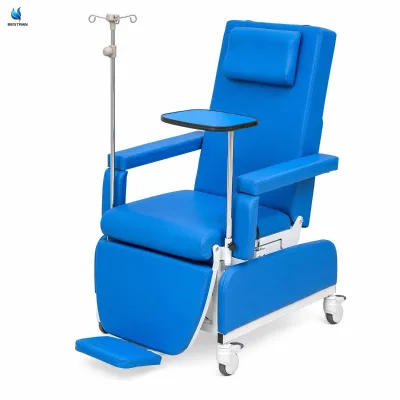 Manual Dialysis Treatment Chair Reclining with Adjustable Armrest Leg Rest IV Stand Tray Table for Hospital Hemodialysis