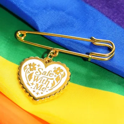 Customized Enamel Heart Brooch Safety Pin LGBTQIA+ Ally Support Pin Safe Place Kilt Love Charms Pin DV/SA Victim Advocacy Pin